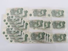 British, Bank of England, Page, One Pound, consecutive numbers, HS13 662037-45, with DW20 192470-2