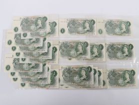 British, Bank of England, Page, One Pound, consecutive numbers, HS13 662037-45, with DW20 192470-2