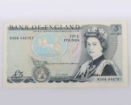 Error, British, Bank of England, Missing Cashier, Five Pounds, Somerset name missing, B343 DU66