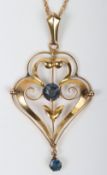 A 9ct sapphire pendant necklace, 26mmW, 2.30g