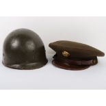 WW2 US Army Enlisted Mans Peaked Cap & M1 Helmet Liner.