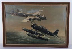 WW2 German and British Aircraft Oil Painting.