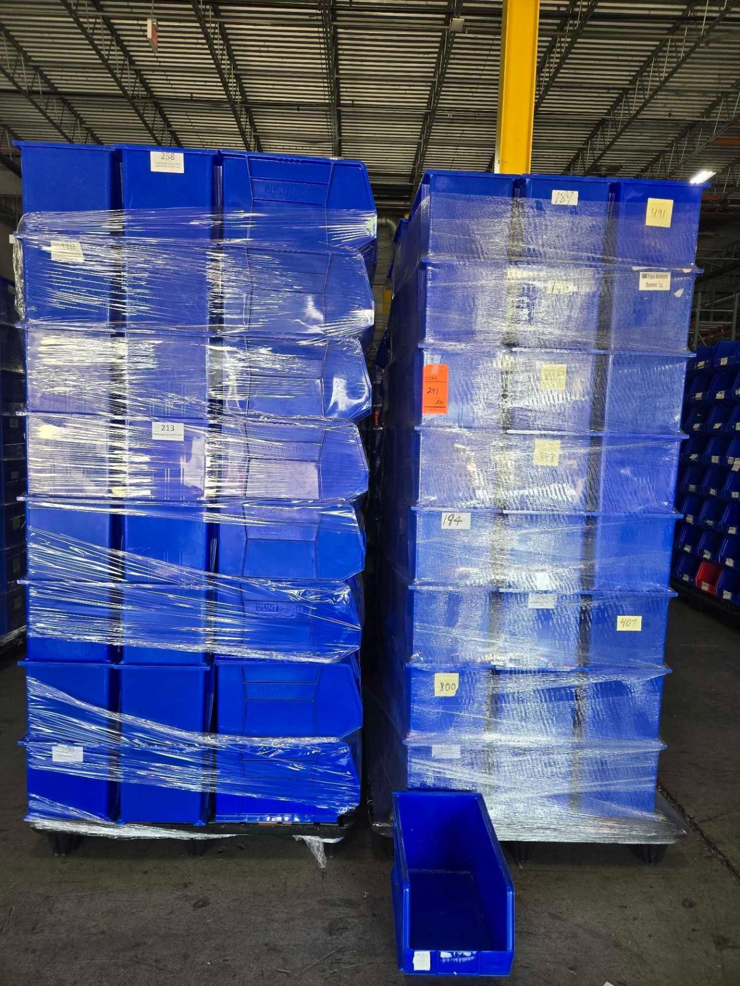 Uline Blue Racking Lot of +/- 270 Uline blue stackable storage bins 11 inches (W) X 18 ...