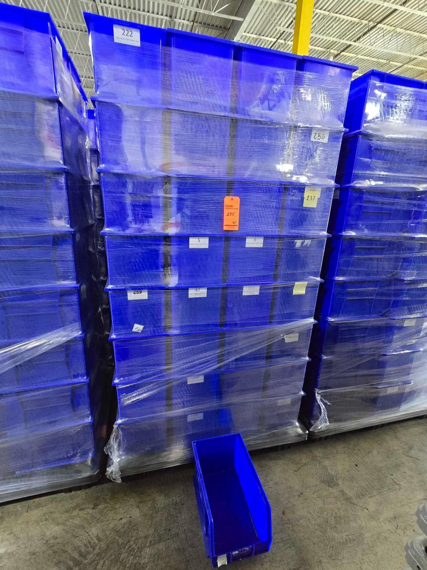 Uline Blue Racking Lot of +/- 45 Uline blue stackable storage bins 11 inches (W) X 18 ...