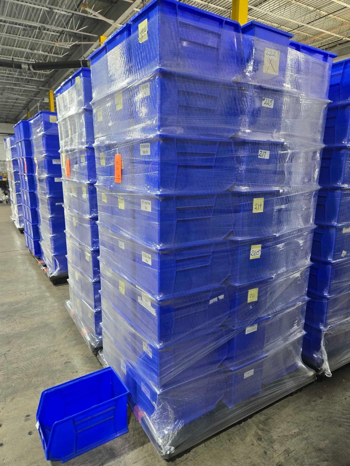 Uline Blue Racking Lot of +/- 45 Uline blue stackable storage bins 11 inches (W) X 18 ...