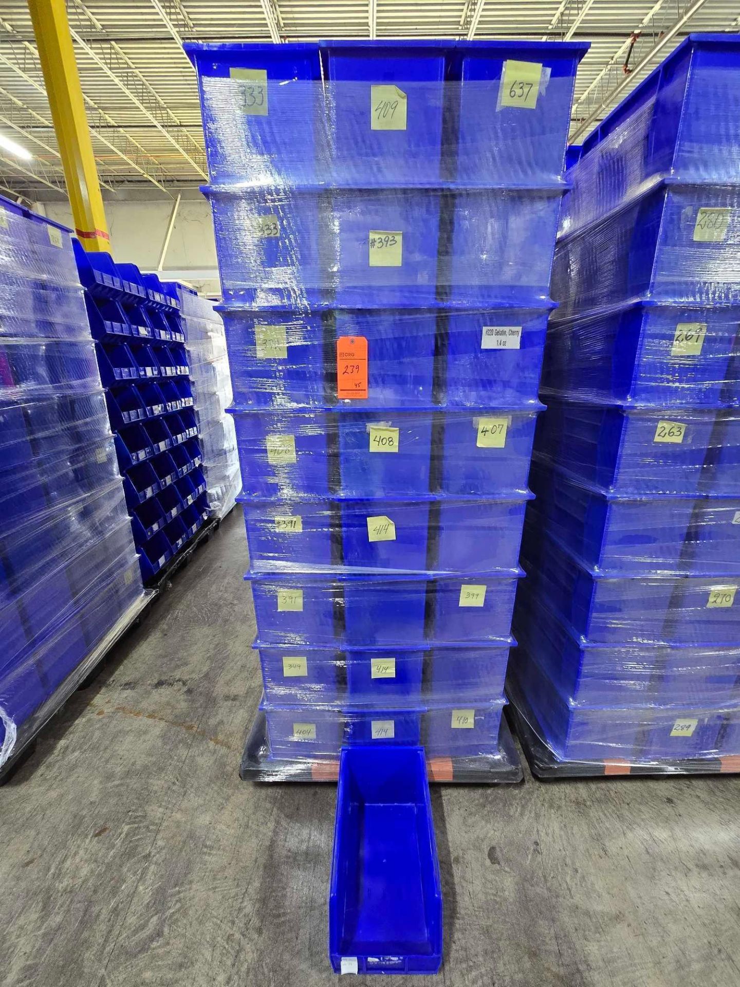 Uline Blue Racking Lot of +/- 45 Uline blue stackable storage bins 11 inches (W) X 18 ...