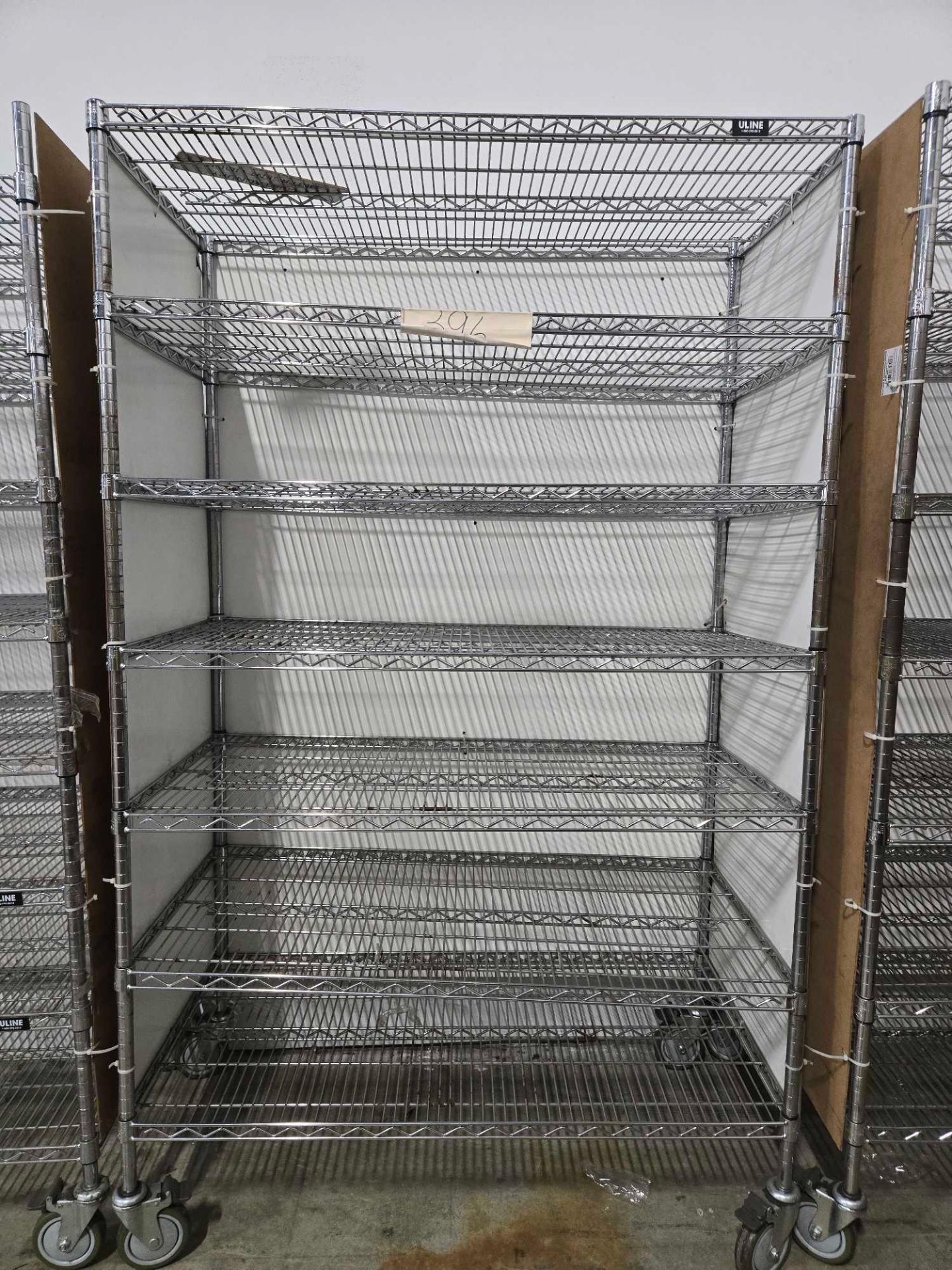 Lot of (4) assorted Uline portable metro style shelving, 7 and 8 tier