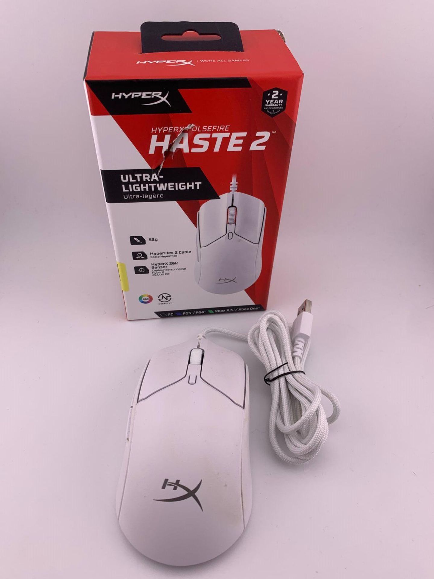 RRP £62.94 - HyperX 6N0A8AA Pulsefire Haste 2 Gaming Mouse, White - Image 2 of 4