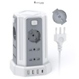 Power Strip with 12 Universal Sockets ITA 10/16A and Schuko and 3 USB A+1 USB C Surge Protection wi