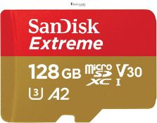 SanDisk 128GB Extreme microSDXC card +SD adapter, microSD card for smartphones, action cameras, dro