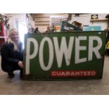 A large enamel sign, Power Guaranteed, 91 x 151 cm Special Notices: Viewing is onsite at Moorhouse