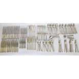 An extensive Georg Jensen Sterling silver pyramid pattern table service, initialled, comprising