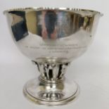 A Georg Jensen Sterling silver Louvre pattern bowl, with a presentation inscription and dated 28-8-
