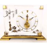A Jaeger LeCoultre Marina skeleton clock, with chinoiserie decoration, 22 cm wide Lacks a gilt metal