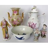 A Worcester porcelain bowl, with transfer printed decoration, 16 cm diameter, a Meissen coffee pot