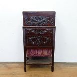 A Chippendale style carved mahogany writing slope on a work table base, carved shells, scrolling
