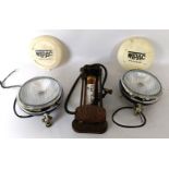 Assorted automobilia, including a Kismet vintage tyre pump, various light bulbs, headlamps, a wire