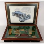 Various workshop manuals, other books, motoring calenders, other artwork, a Bugatti diorama, and a