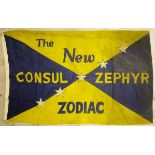 A rare Ford flag, The New Consul, Zephyr, Zodiac, approx. 180 cm wide Some moth hole damage and a