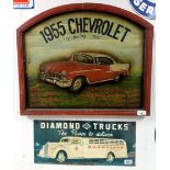 Assorted Americana, including a 1955 Chevrolet diorama, Ford Thunderbird metal signs, and six