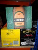 39 X BRAND NEW MIXED LOT TO INCLUDE 12X MAGNERS CIDER 568ML BOTTLES -