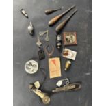 Qty vintage and veteran motoring fittings, etc to inc' Tecalemit cycle greaser, screwdrivers, whistl