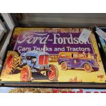 Ford and Fordson pictorial printed steel advertising sign, reproduction, c.23.5x16ins
