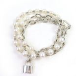 TIFFANY & Co. Tiffany HardWear Pearl Rock Bracelet, Medium, AG925 Silver, with Case, Weight 53g, Wom