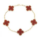 Van Cleef & Arpels Vintage Alhambra 5-Motif Carnelian Bracelet, 18K (Yellow Gold), Carnelian, Women\