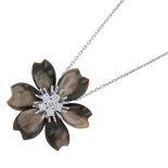 Van Cleef & Arpels Rose de No‘l Clip Necklace, Small, Grey Mother-of-Pearl, 6 Diamonds (Total 0.48ct
