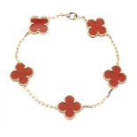 Van Cleef & Arpels Vintage Alhambra Carnelian Bracelet - 18K (Yellow Gold) Women\'s Gold/Red Tones