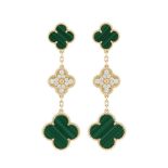 Van Cleef & Arpels Magic Alhambra Earrings, 3 Motifs, Malachite and Diamond, 24-Piece Set, 0.96ct To