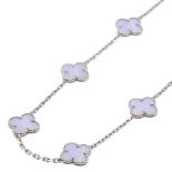 Van Cleef & Arpels Vintage Alhambra 10P Chalcedony Necklace 18K White Gold Women\'s