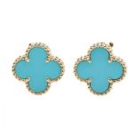 Van Cleef & Arpels Vintage Alhambra Turquoise Earrings, 18K (Yellow Gold) Jewelry, Turquoise, Women\