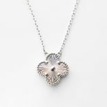 Van Cleef & Arpels Au750 Alhambra Guilloche White Gold Necklace Silver