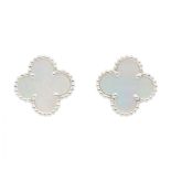 Van Cleef & Arpels Vintage Alhambra Mother-of-Pearl Earrings, 18K White Gold (18KWG), Mother-of-Pear