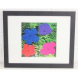 After Andy Warhol, a vintage framed flowers print in simple black frame, 40cm x 32cm
