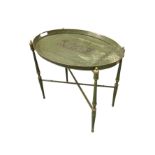 A toleware oval tray on stand in the Georgian taste, 65cms wide.