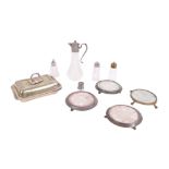 A quantity of silver plate, two include entree dishes, claret jug and part tea sets.