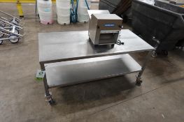 SS table on casters with bottom shelf