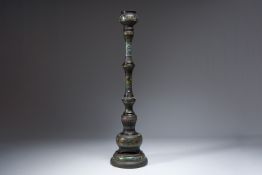 A large Japanese bronze and champlevé torchère, Meiji, ca. 1900
