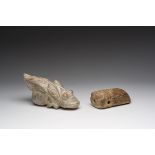 Two Chinese calcified jade sculptures of cicada, possibly Zhou to Han