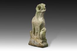 A Brabant Balegem stone gargoyle in the shape of a fantasy animal, 14th C.