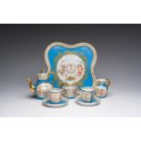 A French blue ground Sèvres style tête-à -tête two-persons tea service, 19th C.