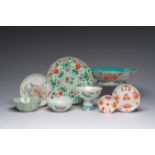 A varied collection of Chinese famille rose and qianjiang cai porcelain, 19th C.