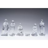 A French six-piece Baccarat crystal nativity set consisting of Mary, Joseph, Jesus and the three kin