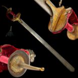An Indian Gold Koftgari Khanda Sword with Damascus Steel Blade, 19th Century.