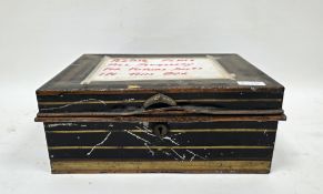 19th century Anglo-Indian toleware dispatch box marked Allybhoy Vullijee & Sons, Mooltan, 34cm wide
