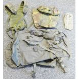 Collection of mainly Army issue camouflage canvas ammunition bags, backpacks, other bags and other
