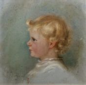 20th century school Pastel on card Profile portrait of a blonde haired, blue eyed young boy,